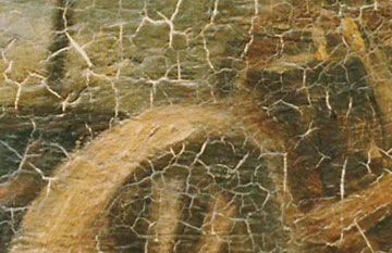 Cracking oil paint is the rsult of shrinkage over time.